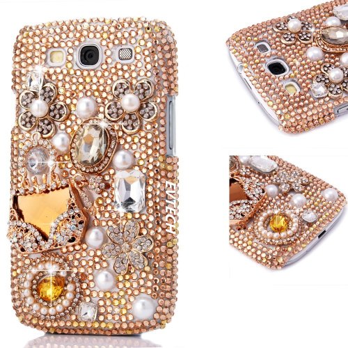 EVTECH(TM) 3D Handmade Rhinestong Series Crystal Diamond Rhinstone Design Bling Case Clear Cover for (Samsung Galaxy S3 I9300 T-Mobile T999 L710 Sprint/T999 T-Mobile/i747 AT&T/i535 Verizon)