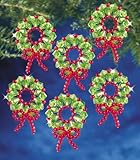Beadery Holiday Beaded Ornament Kit, Traditional Wreath, 1.75-Inch, Makes 6