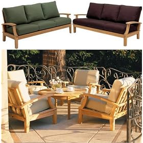 New Luxurious 6 Piece Teak Sofa Set - 3-Seater Sofa, 2 Lounge Chairs, 2 Ottomans and 35... by WholesaleTeak