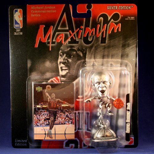 MICHAEL JORDAN / CHICAGO BULLS * OPEN MOUTH VARIATION * Limited Edition MAXIMUM AIR SILVER EDITION Commemorative Figure & Upper Deck NBA Collector Card