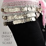 HOTER® Multi-Row Silver Coins Belly Dance Wrap & Hip Scarf, Simple Classical Style