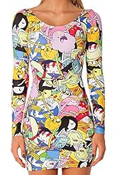 Polyester General Print Long Sleeves Round Neck Bodycon Dress/Mini Dress 