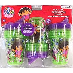 Dora the Explorer Spill Proof Cups with Lids 12 Re Usable Pack Nick Jr Licensed Product