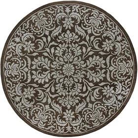 Bombay Dark Brown and Aqua Floral Print 8' Round Area Rug by Surya