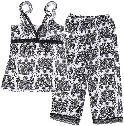 Lucy Loungewear Valentine's Day Black and White Capri Women's Pajamas M