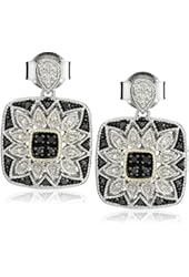 Sterling Silver, 14k Gold, and Diamond Square Earrings (1/10 cttw)