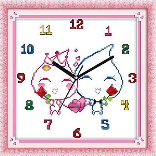 Hetty's Dimensions Needlecrafts Counted Cross Stitch Kit Clock, Cute Lovely Cartoon Water-drop Lover for Kids Children