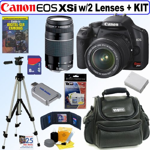 Canon Digital Rebel XSi 12MP Digital SLR Camera (Black) with EF-S 18-55mm f/3.5-5.6 IS Lens & EF 75-300mm f/4-5.6 III Deluxe Accessory Kit