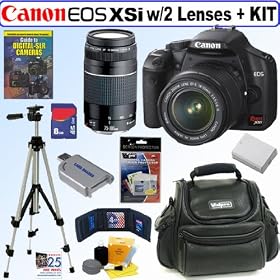 Canon Digital Rebel XSi 12MP Digital SLR Camera (Black) with EF-S 18-55mm f/3.5-5.6 IS Lens & EF 75-300mm f/4-5.6 III Deluxe Accessory Kit