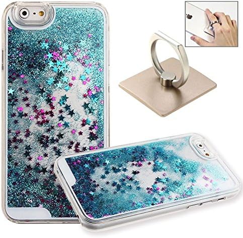 Bailsy iPhone 5c Phone Case,Dynamic 3D Moving Bling Star Creative Flowing Liquid Floating Bling Glitter Sparkle Star Hard Case with Blue with Free Ring Finger Grip Stand