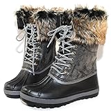 Bamboo Blizzard-02 Women's Lace Up Waterproof Snow Duck Fur Boot,Black,8.5