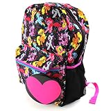 My Little Pony 17 inch Backpack with Heart Button Pin (Black My Little Pony with Button Pin)