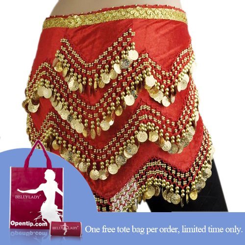 BellyLady Belly Dance Gold Coin Hip Scarf, Zig Style Rectangle