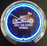 Ride Em Hard Sturgis Motorcycle Neon Clock (blue and chrome) (15