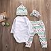Baby Girls Christmas Xmas 4pcs Outfit Headband+Hat+Romper+Pants Leggings (M(3-6M), White)