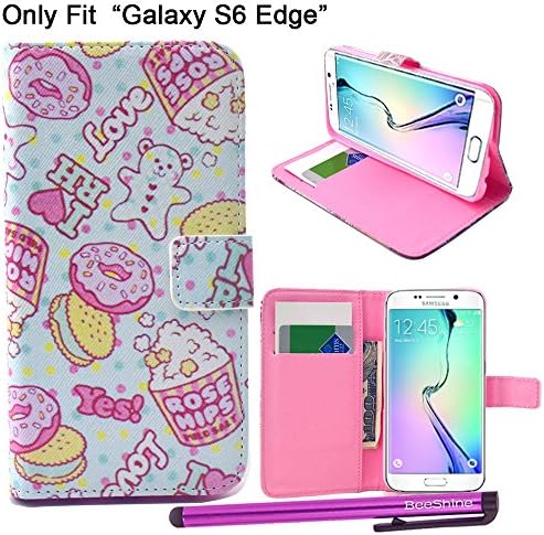 Galaxy S6 Edge Case, BeeShine® Retail Package Wallet Case [Cartoon Love Cakes Pattern] Magnetic Flip Card Holder PU Leather Stand "Galaxy S6 Edge" Protective Skin Flap Pouch Cover for Samsung Galaxy S6 Edge (G925) + Screen Protector &amp; Touch Stylus Pen