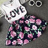 Mosunx(TM) Baby Girls Sleeveless Floral Princess Party Dress Vest+Skirt Set Clothes (6-7 Years, Navy)