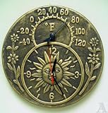 Brown Terra Cotta Outdoor Wall Clock with Thermometer