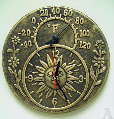 Brown Terra Cotta Outdoor Wall Clock with Thermometer