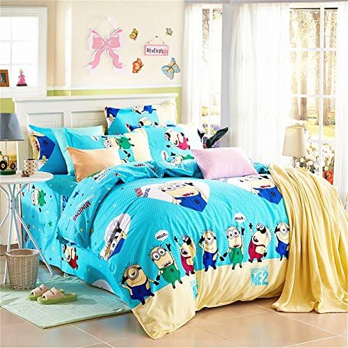 Fatacy Despicable Me Lovely Minions 4 Pcs Cotton Kids/Nursery Room Bedding Set Queen Size For Family Gift Comforter Not Included