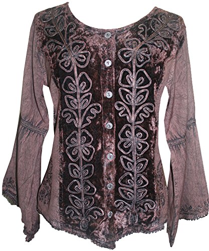 Agan Traders2025 Spring Winter Long Sleeve Velvet Blouses - Vintage Renaissance Button Down Embroidered Tops for Women