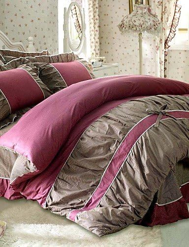 Yuxin?Korean Cotton Bedding A Family of Four Cotton Floral Bow Pastoral Princess Queen/King Size , queen