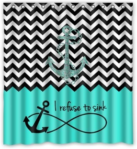 66"(Width) x 72"(Height) Turquoise Block Chevron Zigzag Infinity Anchor Quotes I refuse to Sink Theme Design 100% Polyester Bathroom Shower Curtain Shower Rings Included -Best Visual Enjoyment For You