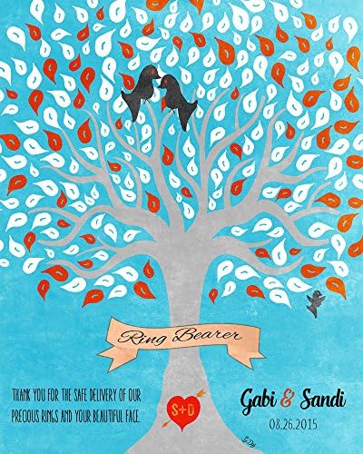 Gift For Ring Bearer Personalized Thank You From Bride and Groom 8x10 Custom Art Print Aqua Orange White Gray