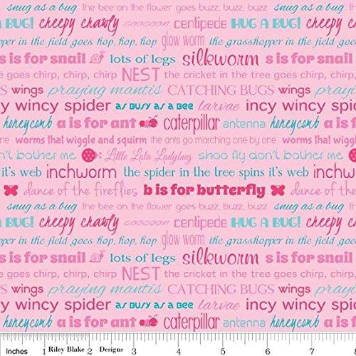 1 Yard Snug AS A Bug by Melly & Me from Riley Blake C3494 Pink Insect Words 100% Cotton Quilt Fabric