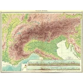 SWITZERLAND:Alps:Physical;from Constance to Geneva North west;,1907 map