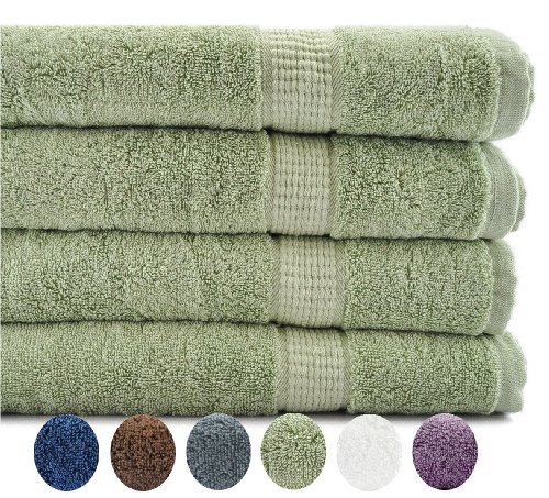 4 Luxury Combed Cotton Extra Large Bath Towels - Sage Green