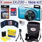 Canon PowerShot SX230HS 12 MP Digital Camera (Blue) + 16GB Accessory Kit