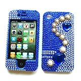 Apple iPhone 4 & 4S Snap-on Protector Hard Case Rhinestone Cover "Bling Bling Blue" Design