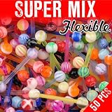 LOT 50 pcs Multi Color Assortment FLEXIBLE Tongue Rings Barbells MIX Piercing