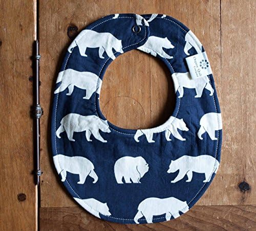 Baby Bib, Navy Blue with Ivory Bears