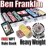 300 Ct Ben Franklin 14 Gram Clay Poker Chip Set w/ Aluminum Case & Free WPT Book