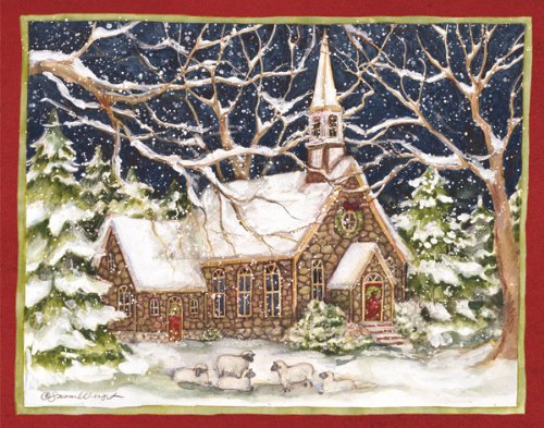 Perfect Timing - Lang Stone Church Boxed Christmas Card, 5.38 x 6.88 Inches, 18 cards with 19 envelopes (1004685)