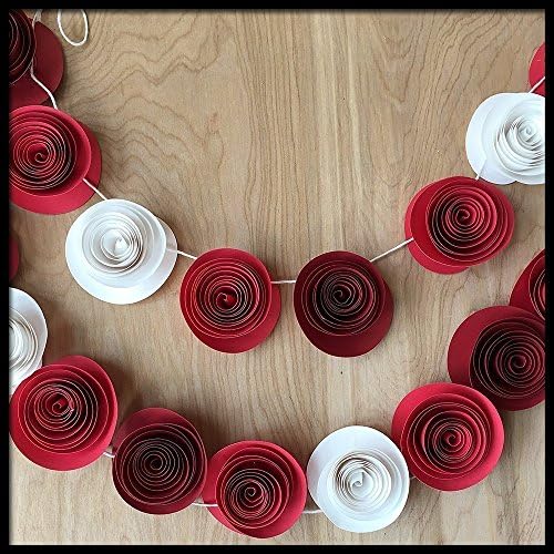 Christmas Paper Flower Garland for Birthday or Holiday Party, Red &amp; White