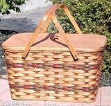Amish Handmade Medium Picnic Basket w/Inside Tray, Lid, and Two Swinging Handles