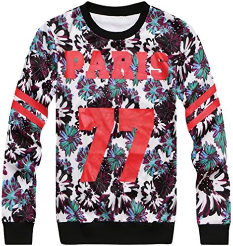Yhting Men's Fall Winter Crew Neck Casual Sweatshirt Skateborad Tops Sweater <Pris 77 Flowers>