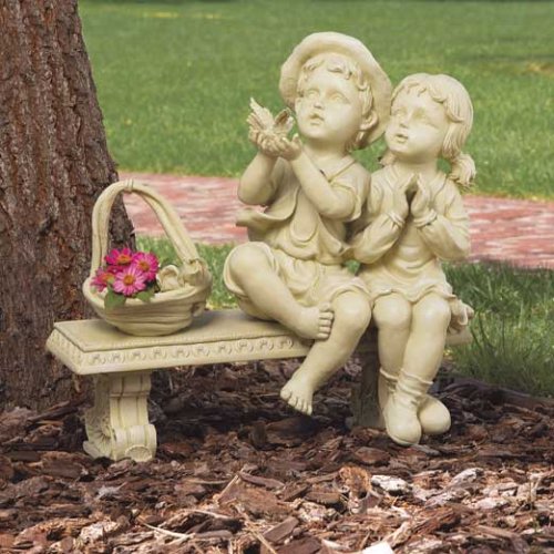Garden Boy & Girl on Bench Garden Sculpture
