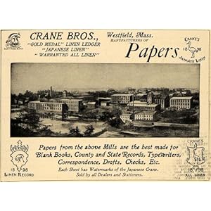 1906 Ad Crane Bros. Papers Japanese Linen Ledgers Mass. - Original Print Ad