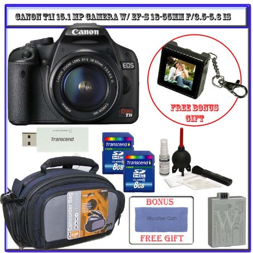 Canon EOS Rebel T1i 15.1 MP CMOS Digital SLR Camera w/ EF-S 18-55mm f/3.5-5.6 IS Lens (Black) + Two (2) 8GB Card + Spare LP-E5 Battery + Pro Case + Willoughby's Accessory Package