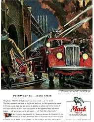 ADVERT TRUCKS FIRE ENGINE MACK HOSE WATER BRIDGE FINE ART PRINT POSTER ABB6322B