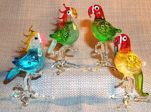 LOVEBIRDS PARROT MAKAW COCKATOO TROPICAL BIRDS 4 PCS. ART GLASS