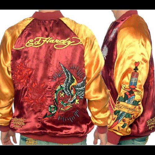 Ed Hardy エド ハーディー スーべニアジャケット フェニックス バーガンディー/ゴールド