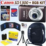 Canon PowerShot SD1300IS 12 MP Digital Camera (Brown) + 8GB Accessory Kit