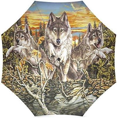 Cool Wolf, Wild Animal Custom Folding Portable Outdoor Rain /Sun Umbrella Beach Travel Shade Sunscreen For Women/Men