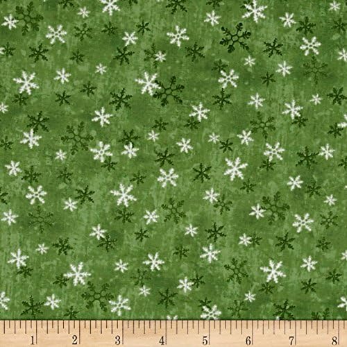 Home For The Holidays Snowflake Dark Green Fabric By The Yard