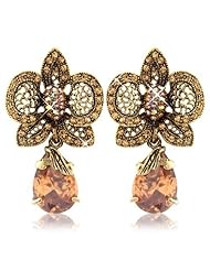 Christmas Present - Leaf Flower Indian Necklace and Earrings Set Antique Gold Style Jewellery Swarovski Elements Crystals Gift for Her